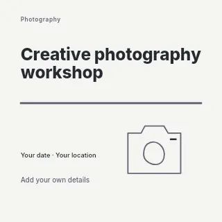 Creative photography workshop social media post template · Typography & ornament