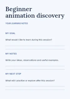 Beginner animation discovery worksheet template · Structured worksheets