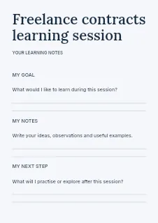 Freelance contracts learning session worksheet template · Structured worksheets