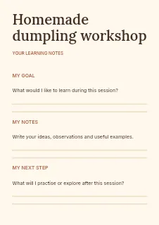 Homemade dumpling workshop worksheet template · Structured worksheets