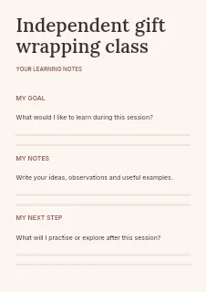 Independent gift wrapping class worksheet template · Structured worksheets