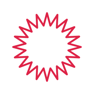 A outline radial badge has 20 evenly spaced outward points.