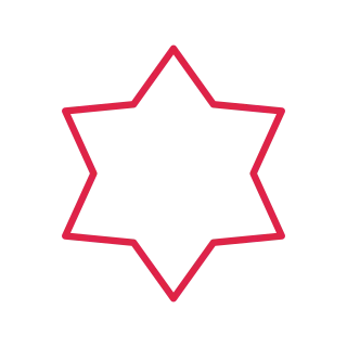 A outline radial badge has 6 evenly spaced outward points.