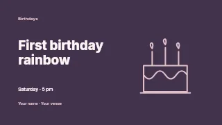 First birthday rainbow presentation cover template · Horizontal photo dialogue