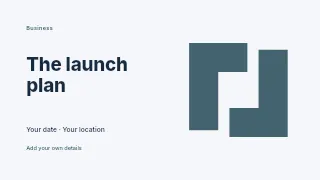 The Launch Plan presentation cover template · Horizontal photo dialogue