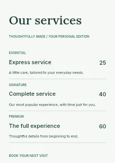Wellbeing price list template · Structured price-lists