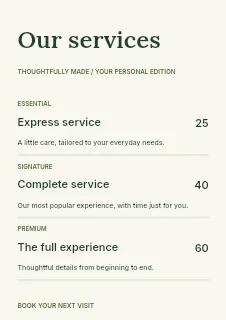 Botanical care price list template · Structured price-lists