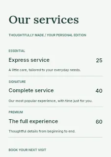 Outdoor adventures price list template · Structured price-lists