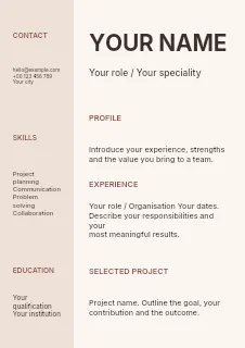 Small shop opening resume template · Structured resumes