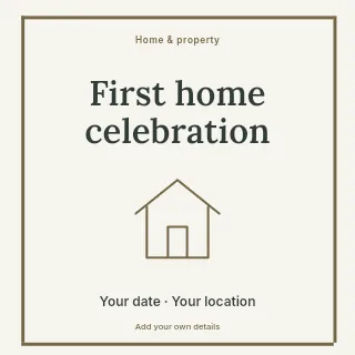 First home celebration social media post template · Framed editorial