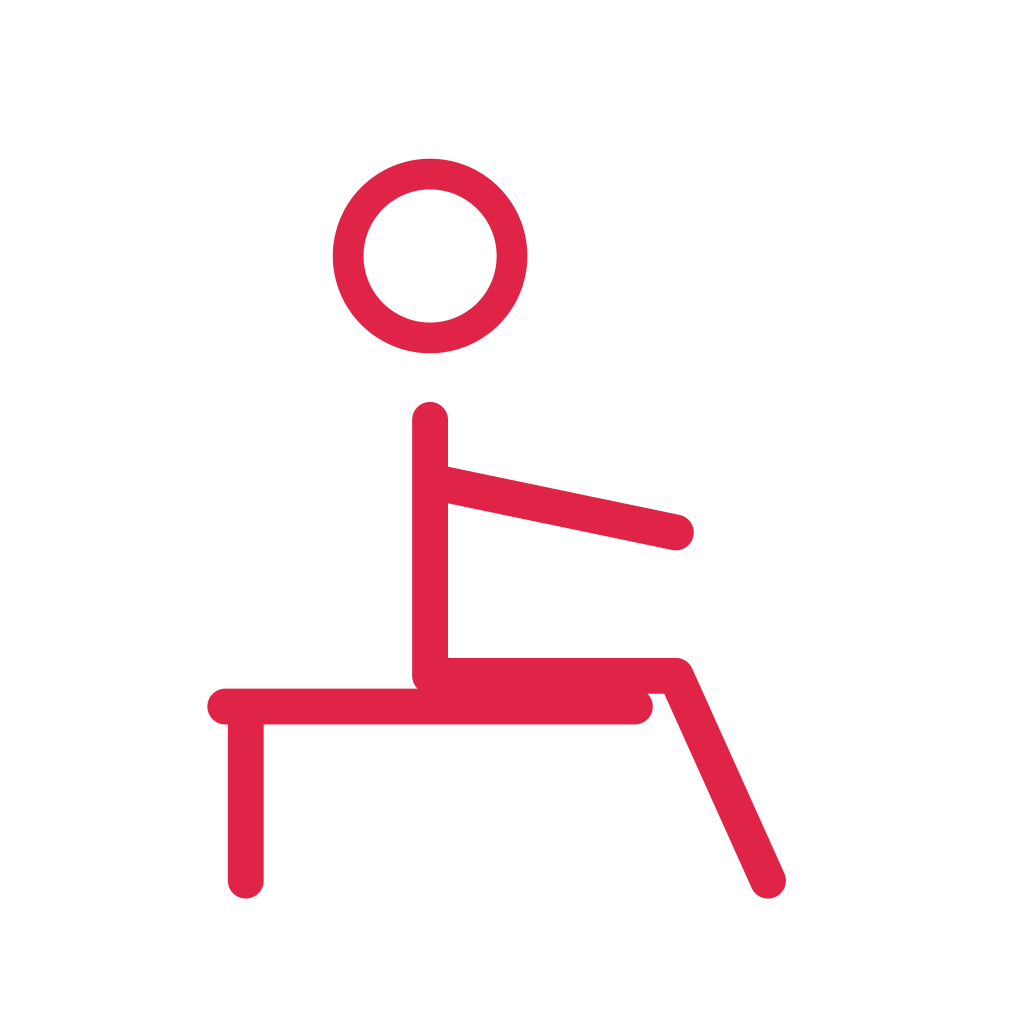 A simple faceless line figure is shown seated, with a circular head and clearly separated limbs.