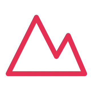A red outline of two mountain peaks with a horizontal base.