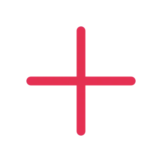 A thick red plus symbol with equal horizontal and vertical arms.