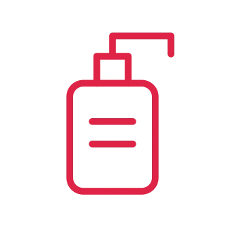 A rounded skincare bottle has a pump dispenser and two label lines.