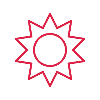 A double radial badge has 10 evenly spaced outward points and an inner circular ring.