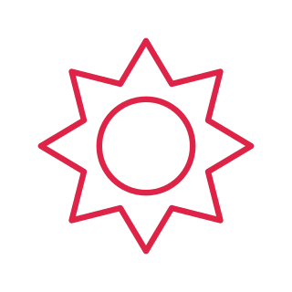 A double radial badge has 8 evenly spaced outward points and an inner circular ring.