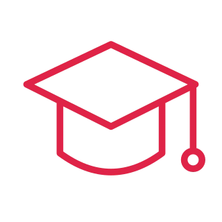 A diamond shaped graduation cap sits above a curved band and side tassel.