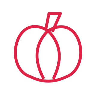 A rounded pumpkin has curved vertical ribs and an angled stem.