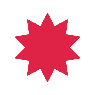 A sharp radial badge has 10 evenly spaced outward points.