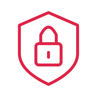 A pointed shield encloses a compact padlock and keyhole line.
