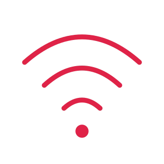Three rounded signal arcs rise above a small central dot.