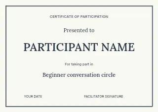 Beginner conversation circle certificate template · Structured certificates