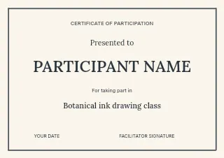Botanical ink drawing class certificate template · Structured certificates