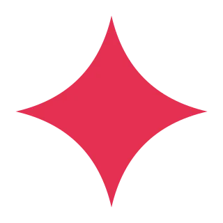 A red four point sparkle with tapered arms.