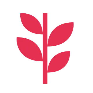 A red sprig with a tall stem and four pointed leaves.
