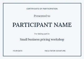 Small business pricing workshop certificate template · Structured certificates