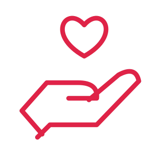 An open hand supports a small heart above its palm.