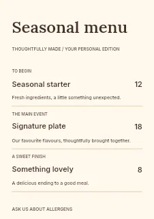 Bistro menu template · Structured menus