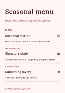 Valentine memory keepsake menu template · Structured menus