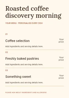 Roasted coffee discovery morning menu template · Structured menus