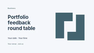 Portfolio feedback round table presentation cover template · Horizontal photo dialogue