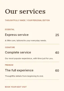 Coffee & conversation price list template · Structured price-lists