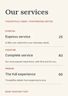 Printmaking workshop price list template · Structured price-lists