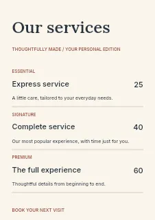 Design price list template · Structured price-lists