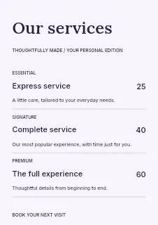 Sound studio price list template · Structured price-lists
