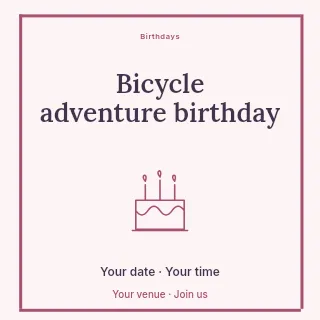 Bicycle adventure birthday social media post template · Framed editorial