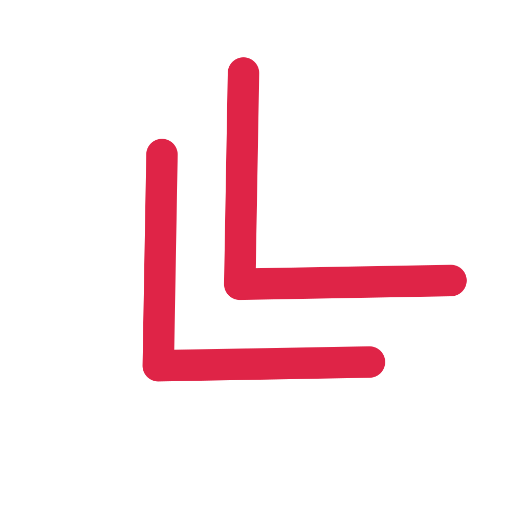 A chevron arrow points down left with open space around its edges.