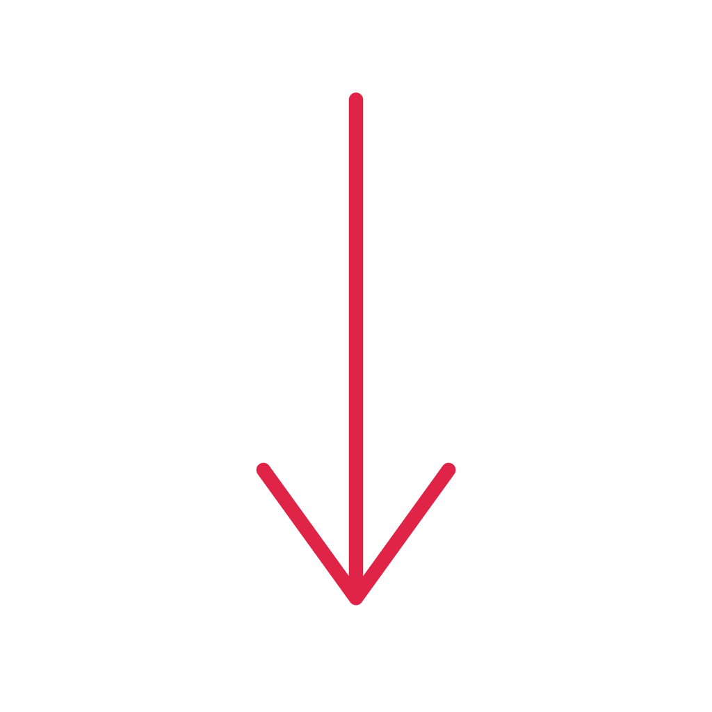 A slender arrow points down with open space around its edges.
