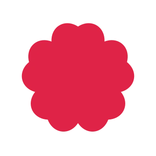 A radial flower has 5 rounded petals arranged around a circular centre.