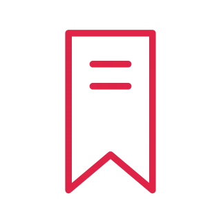 A long outlined bookmark has a V shaped lower notch and two small text lines.