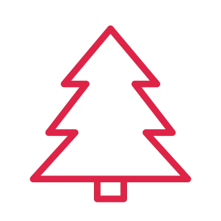 A tiered evergreen tree is built from three pointed boughs above a short trunk.