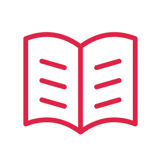 An open book has two curved pages and three short lines on each side.