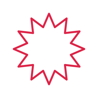 A outline radial badge has 12 evenly spaced outward points.