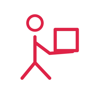 A simple faceless line figure is shown carrying box, with a circular head and clearly separated limbs.