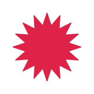A sharp radial badge has 16 evenly spaced outward points.