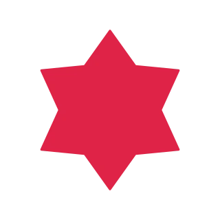 A sharp radial badge has 6 evenly spaced outward points.